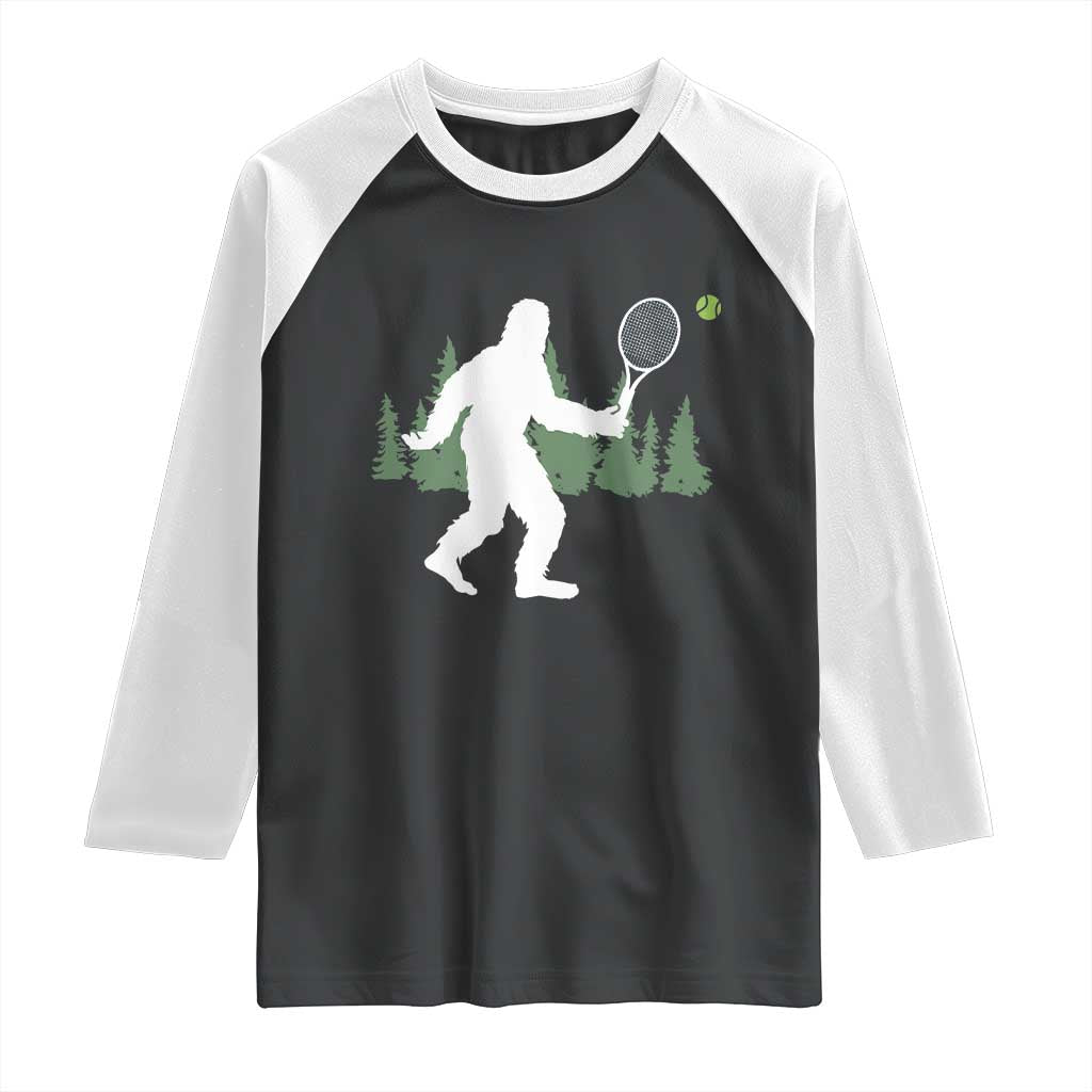 Funny Sasquatch Tennis Player Raglan Shirt Folklore Cryptid Gift - Wonder Print Shop