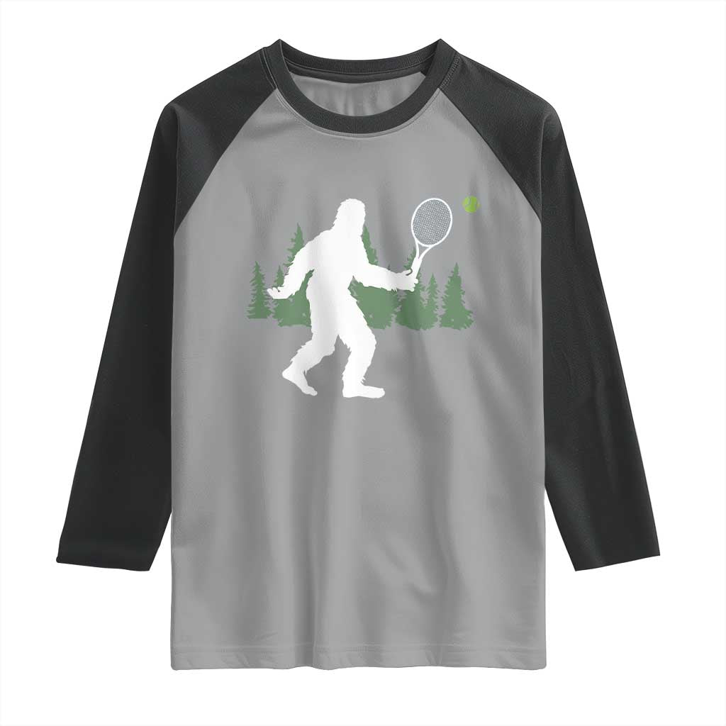 Funny Sasquatch Tennis Player Raglan Shirt Folklore Cryptid Gift - Wonder Print Shop