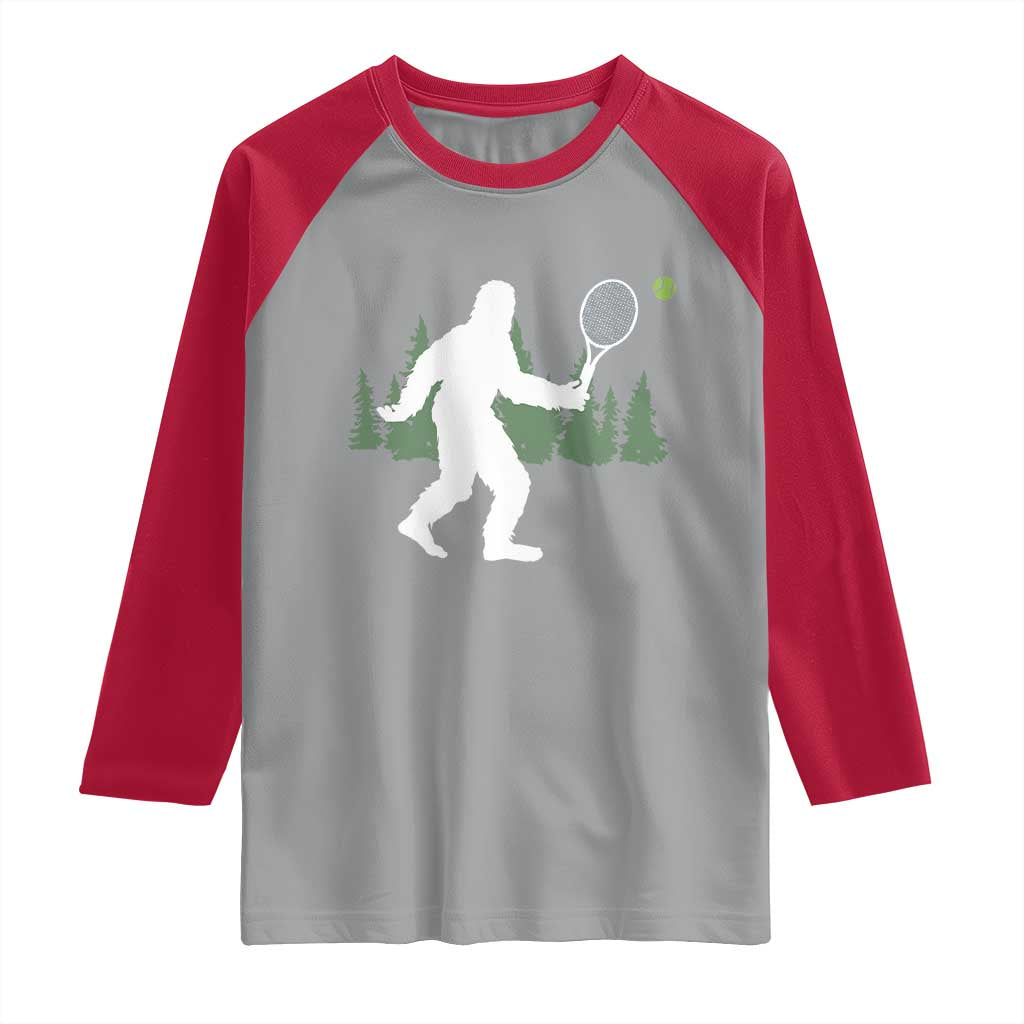 Funny Sasquatch Tennis Player Raglan Shirt Folklore Cryptid Gift - Wonder Print Shop
