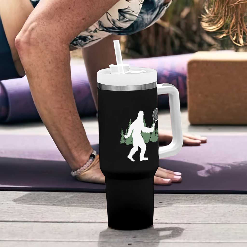 Funny Sasquatch Tennis Player Tumbler With Handle Folklore Cryptid Gift - Wonder Print Shop
