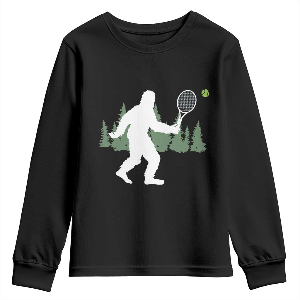 Funny Sasquatch Tennis Player Youth Sweatshirt Folklore Cryptid Gift - Wonder Print Shop