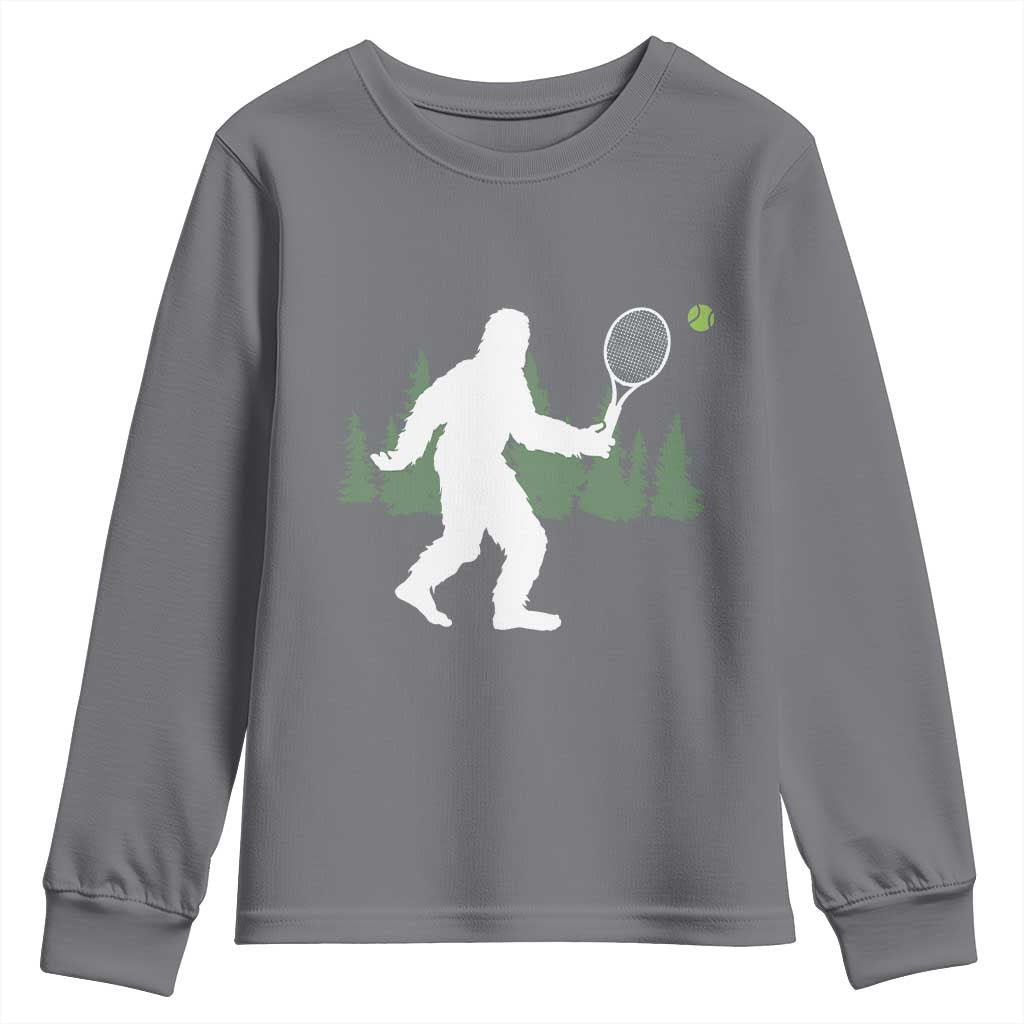 Funny Sasquatch Tennis Player Youth Sweatshirt Folklore Cryptid Gift - Wonder Print Shop