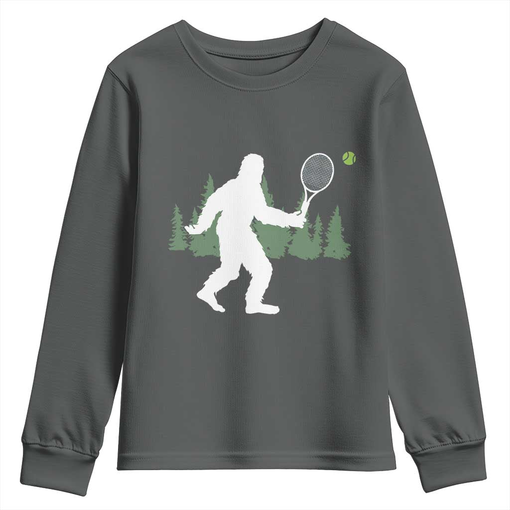 Funny Sasquatch Tennis Player Youth Sweatshirt Folklore Cryptid Gift - Wonder Print Shop