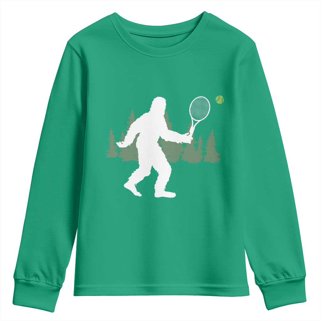 Funny Sasquatch Tennis Player Youth Sweatshirt Folklore Cryptid Gift - Wonder Print Shop
