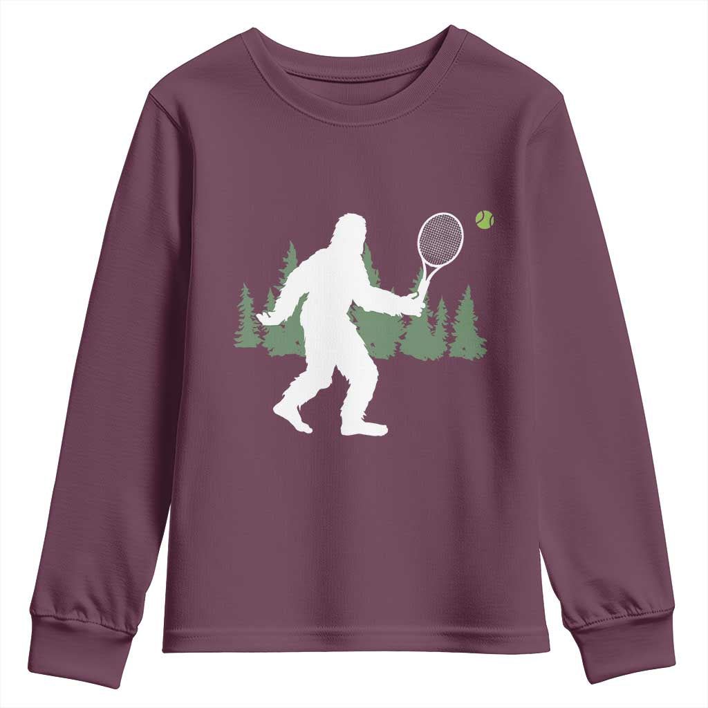Funny Sasquatch Tennis Player Youth Sweatshirt Folklore Cryptid Gift - Wonder Print Shop