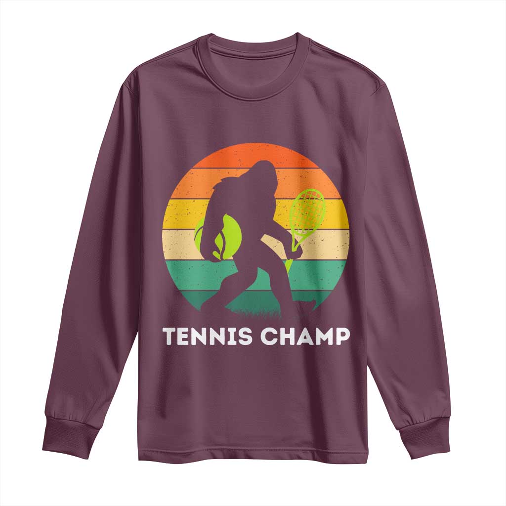 Vintage Retro Bigfoot Tennis Player Gift Long Sleeve Shirt Tennis Champ - Wonder Print Shop