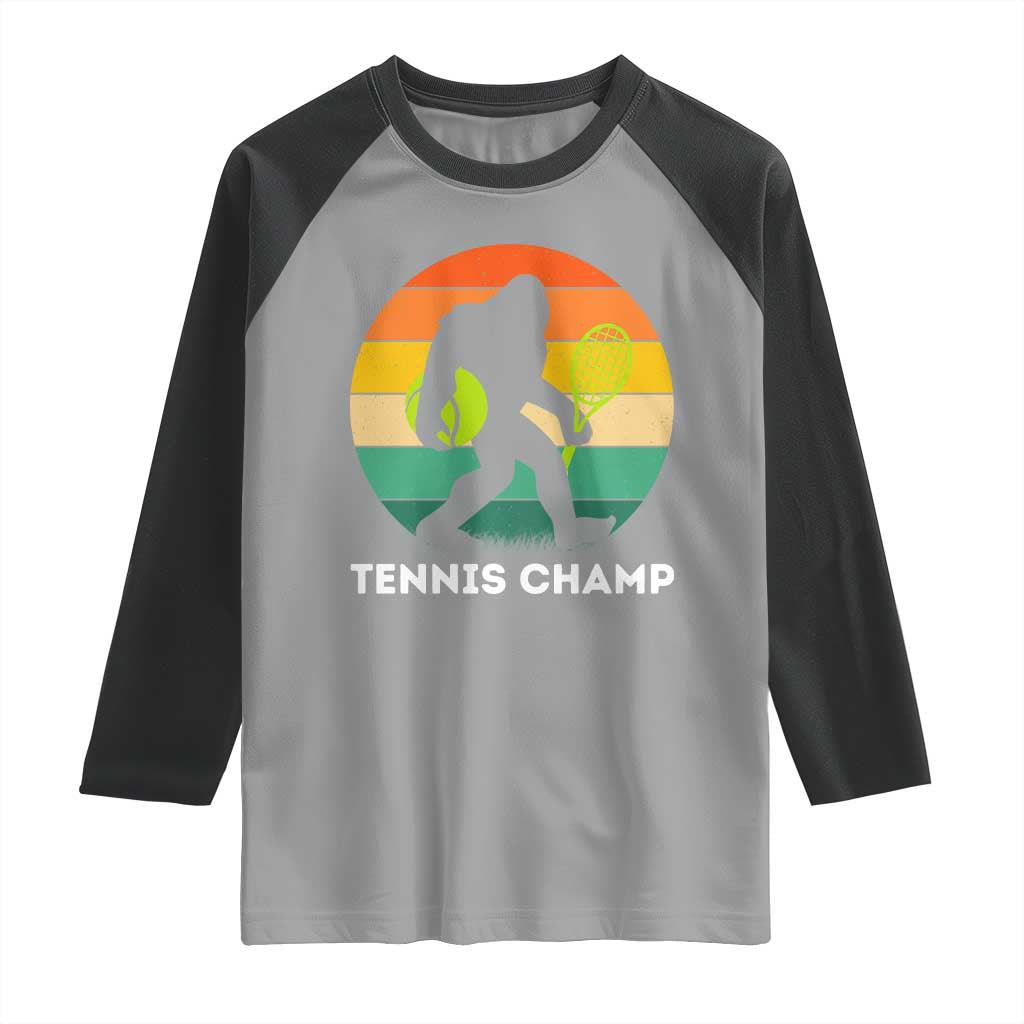 Vintage Retro Bigfoot Tennis Player Gift Raglan Shirt Tennis Champ - Wonder Print Shop