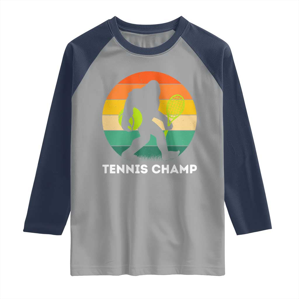 Vintage Retro Bigfoot Tennis Player Gift Raglan Shirt Tennis Champ - Wonder Print Shop