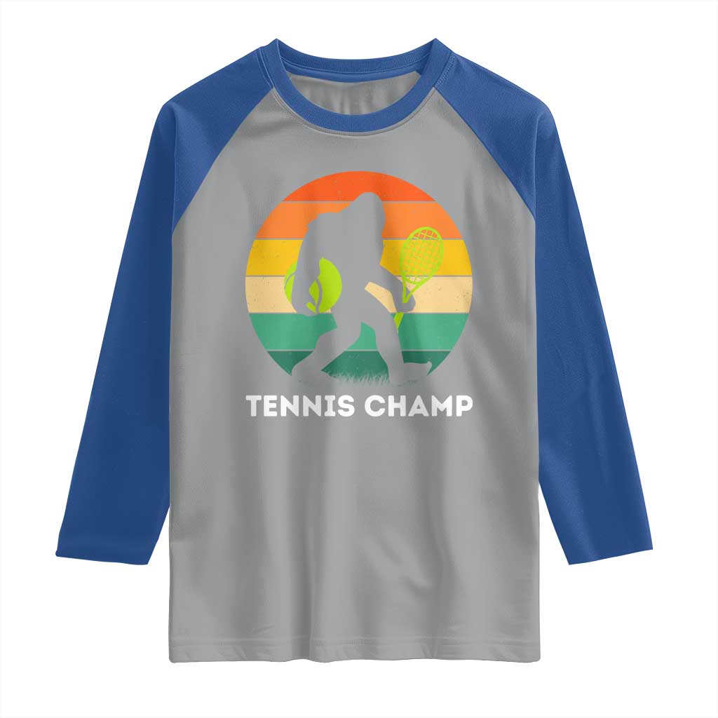 Vintage Retro Bigfoot Tennis Player Gift Raglan Shirt Tennis Champ - Wonder Print Shop