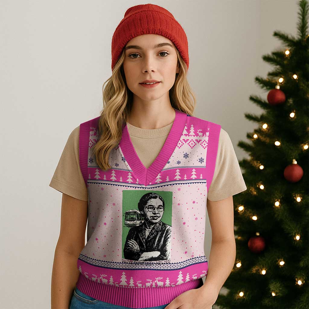Rosa Parks Quote V-Neck Knit Sweater Vest Never Be Fearful When It Is Right