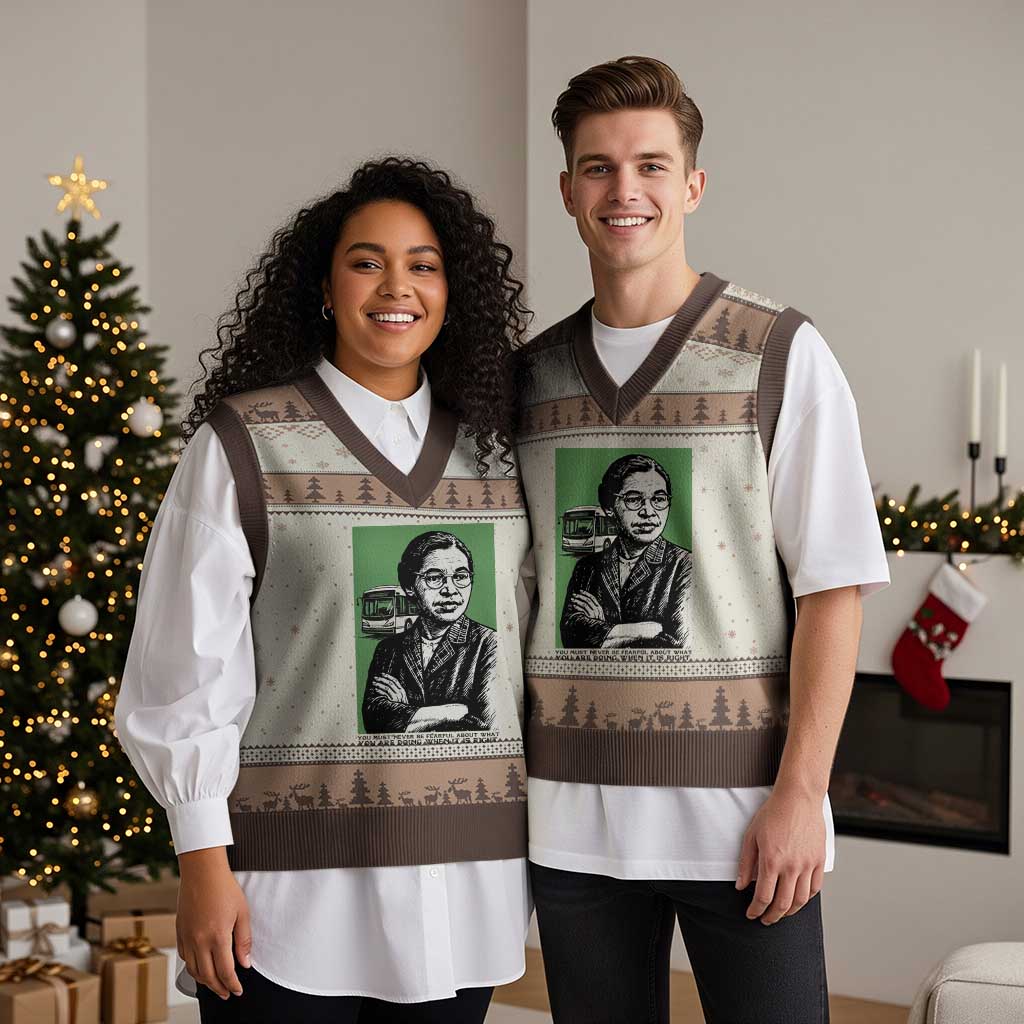 Rosa Parks Quote V-Neck Knit Sweater Vest Never Be Fearful When It Is Right