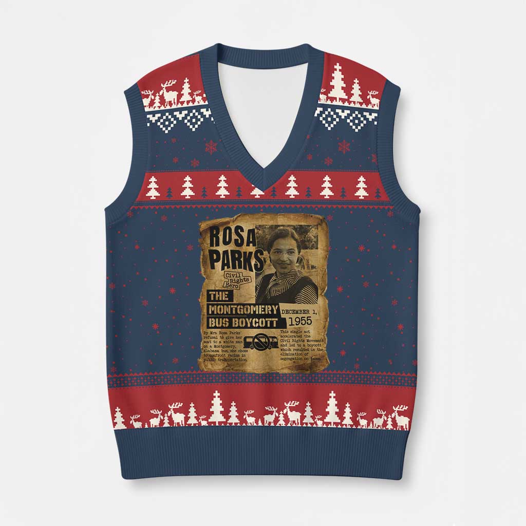 Vintage Rosa Parks V-Neck Knit Sweater Vest Groovy Black History Month