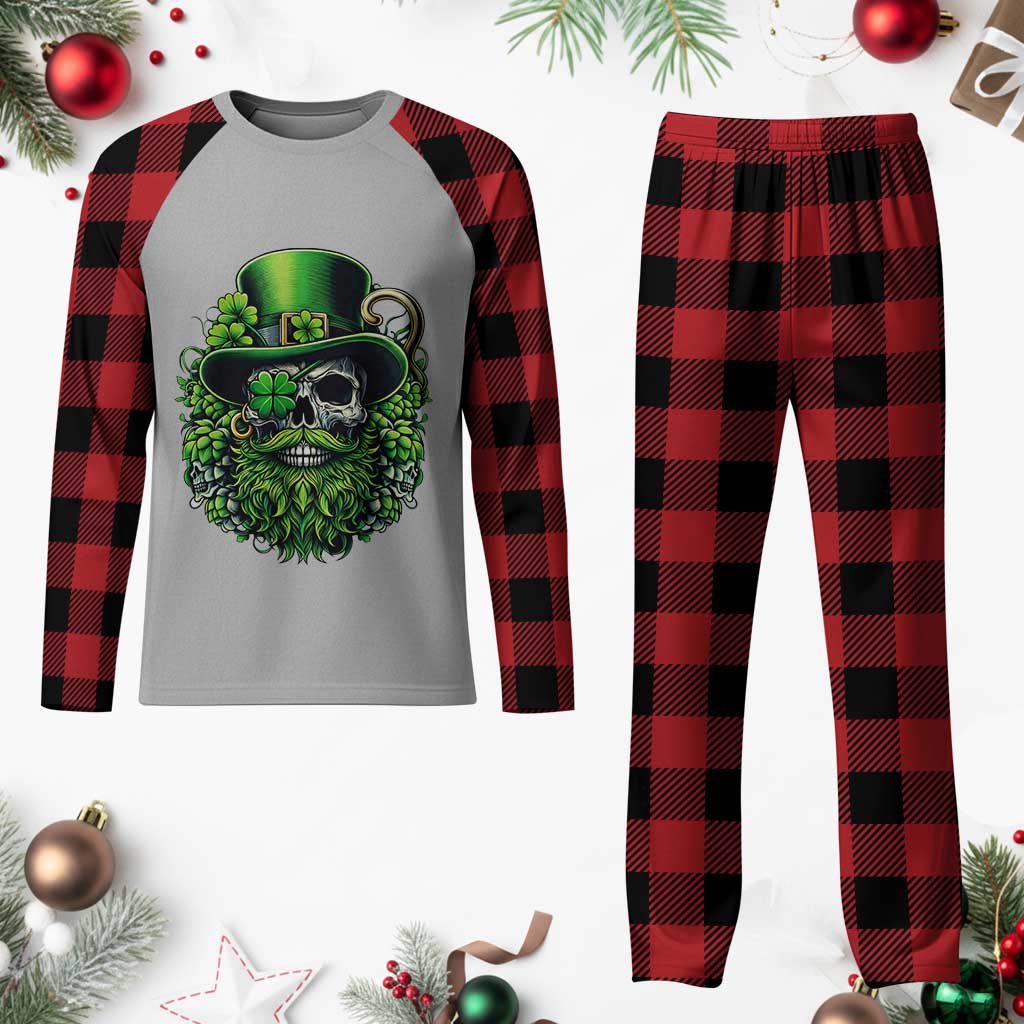 Irish Leprechaun Skull Plaid Pajama Set St Patricks Day Party Gift