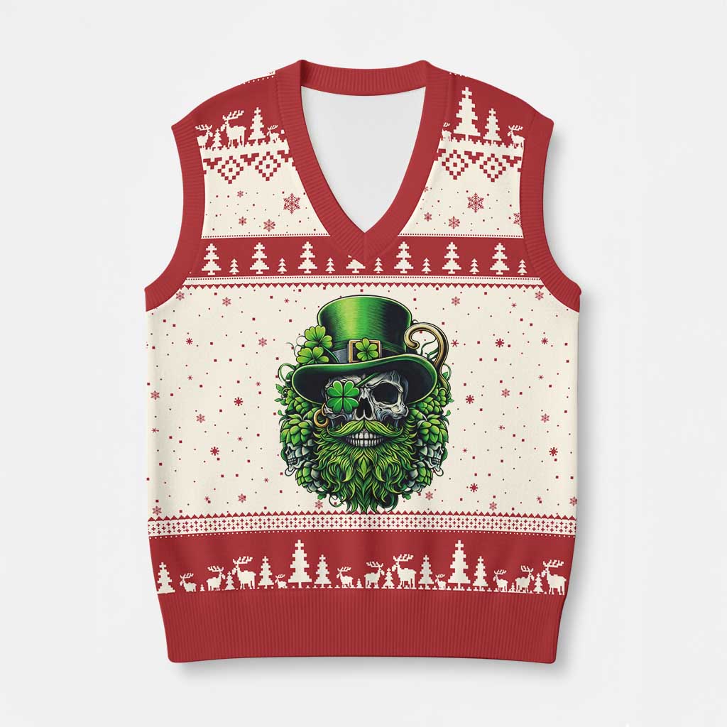Irish Leprechaun Skull V-Neck Knit Sweater Vest St Patricks Day Party Gift