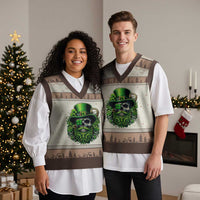 Irish Leprechaun Skull V-Neck Knit Sweater Vest St Patricks Day Party Gift