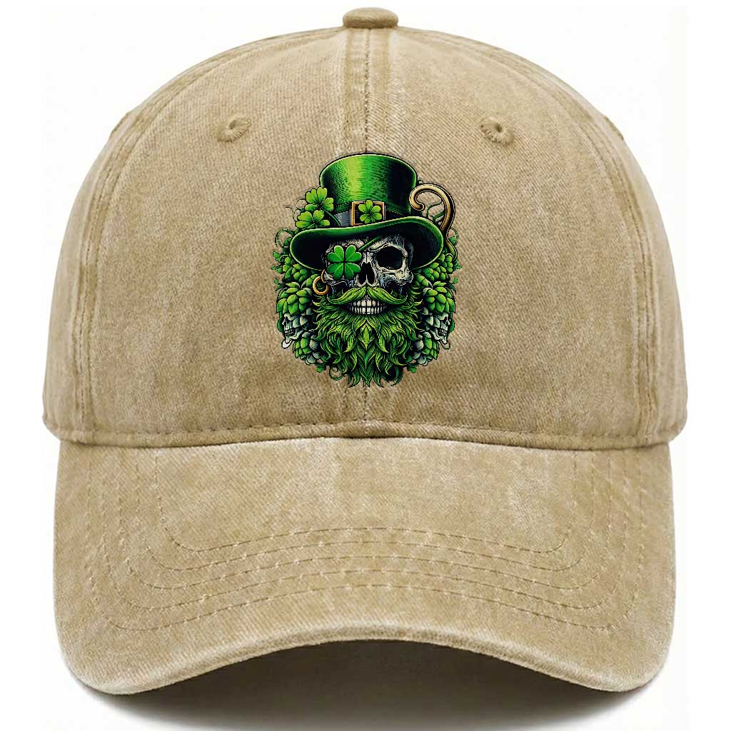 Irish Leprechaun Skull Washed Cotton Baseball Cap St Patricks Day Party Gift
