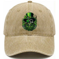 Irish Leprechaun Skull Washed Cotton Baseball Cap St Patricks Day Party Gift