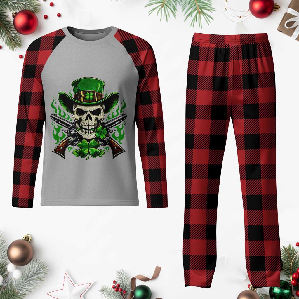 Irish Cowboy Skeleton Plaid Pajama Set St Patricks Day Party Gift