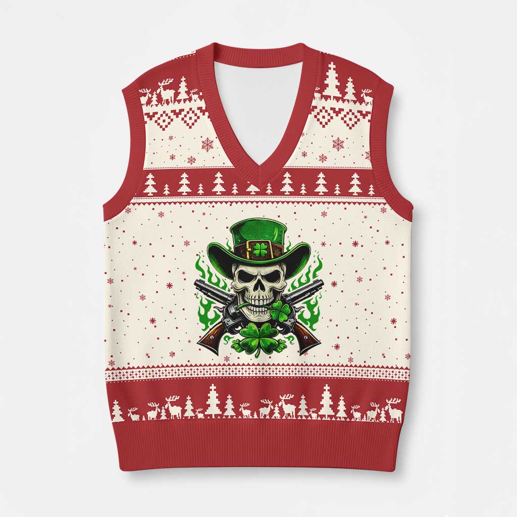 Irish Cowboy Skeleton V-Neck Knit Sweater Vest St Patricks Day Party Gift