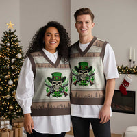 Irish Cowboy Skeleton V-Neck Knit Sweater Vest St Patricks Day Party Gift
