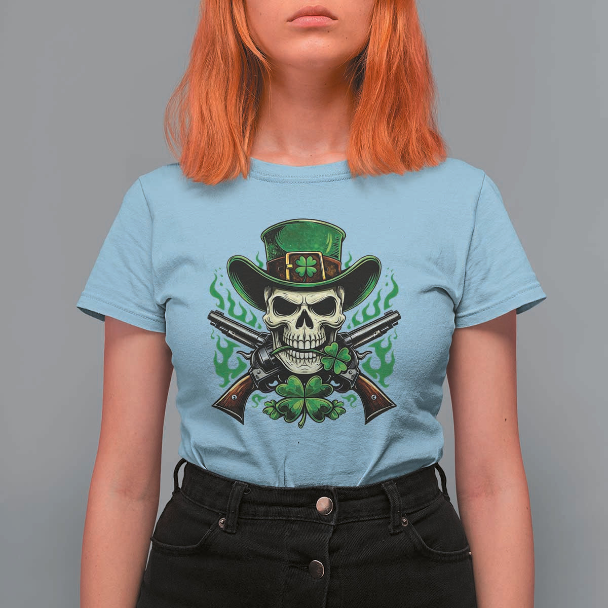 Irish Cowboy Skeleton T Shirt For Women St Patricks Day Party Gift