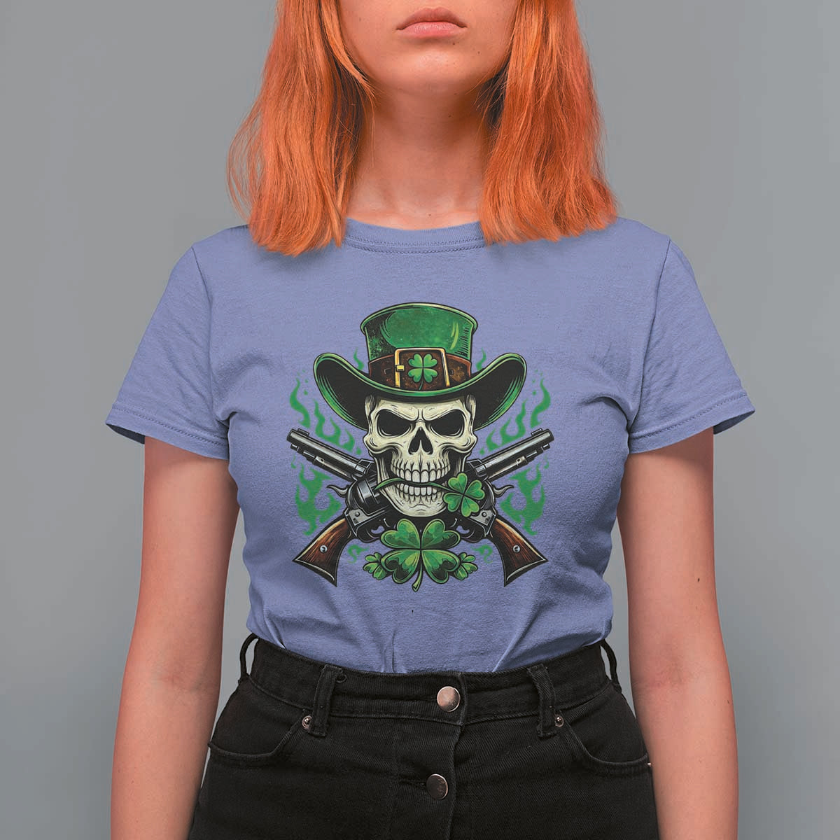 Irish Cowboy Skeleton T Shirt For Women St Patricks Day Party Gift