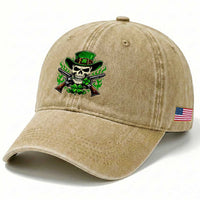 Irish Cowboy Skeleton Washed Cotton Baseball Cap St Patricks Day Party Gift