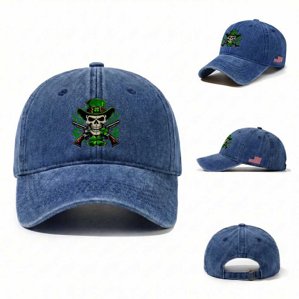 Irish Cowboy Skeleton Washed Cotton Baseball Cap St Patricks Day Party Gift