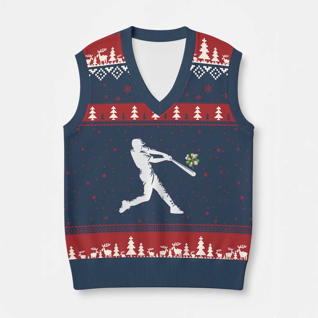 St Patricks Day Baseball Batter V-Neck Knit Sweater Vest Irish Sports Gift