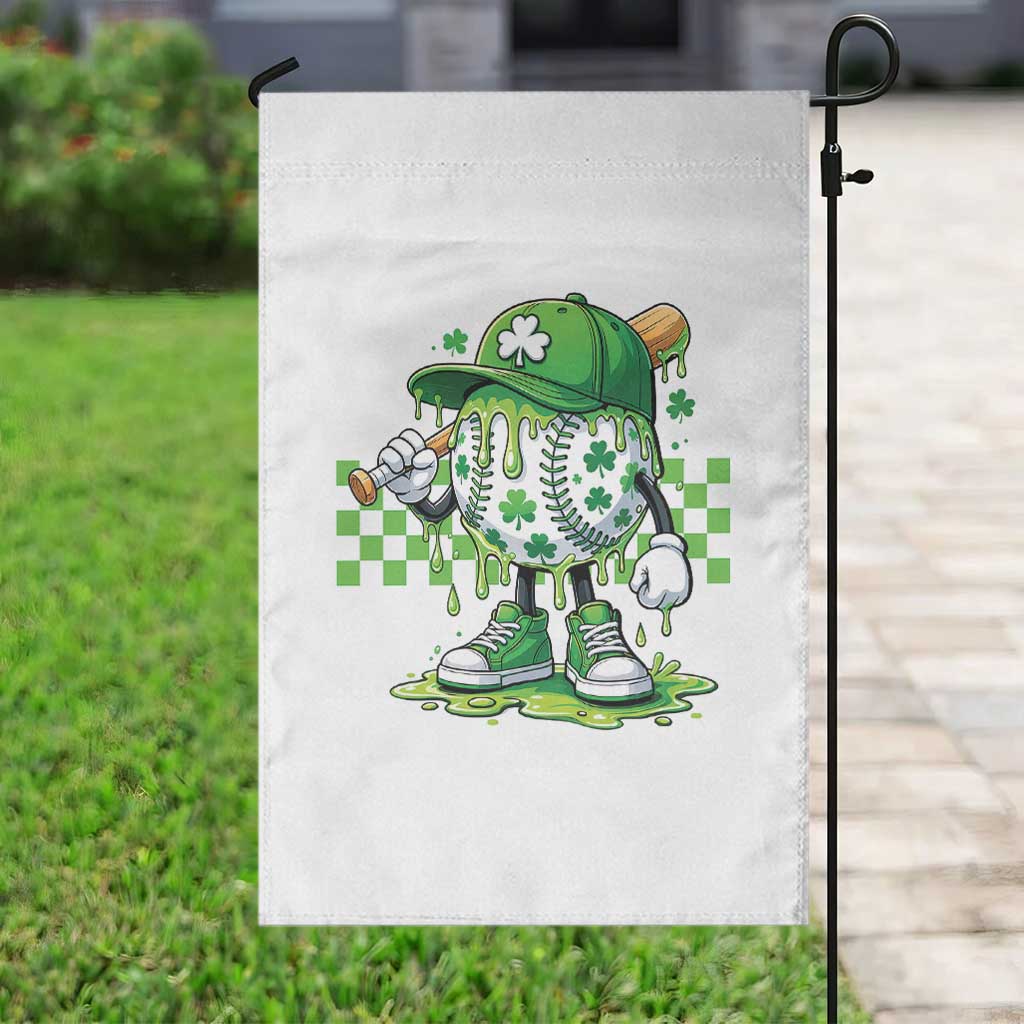 St Patricks Day Shamrock Baseball Player Gift Garden Flag