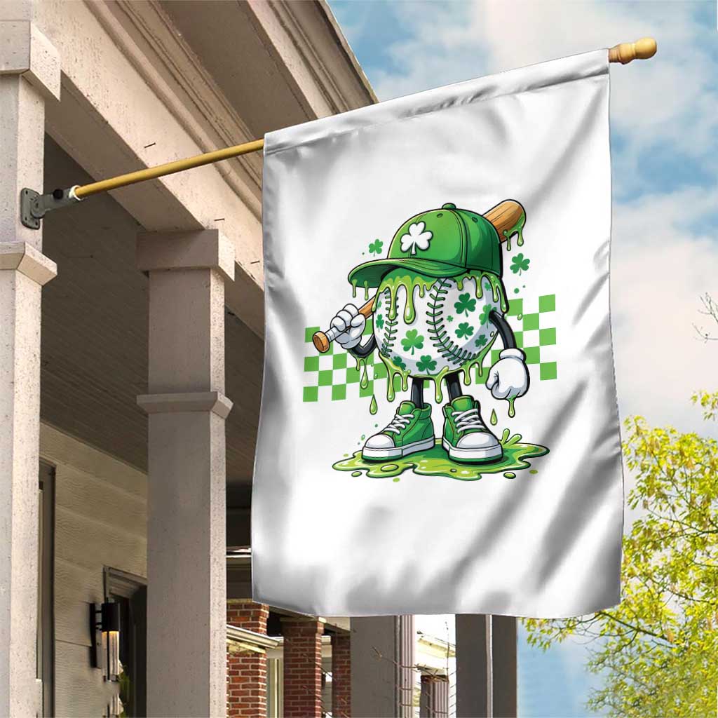 St Patricks Day Shamrock Baseball Player Gift Garden Flag