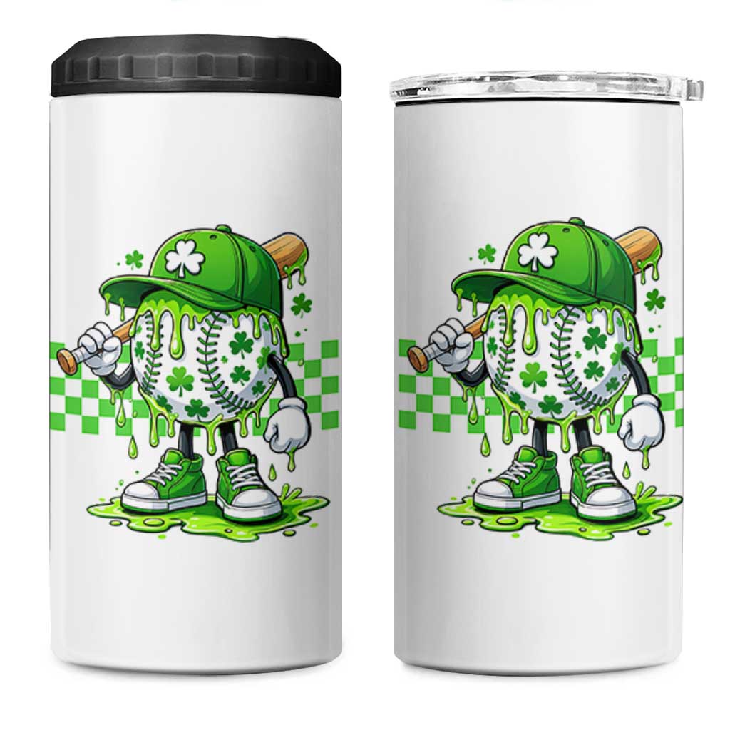 St Patricks Day Shamrock Baseball Player Gift 4 in 1 Can Cooler Tumbler