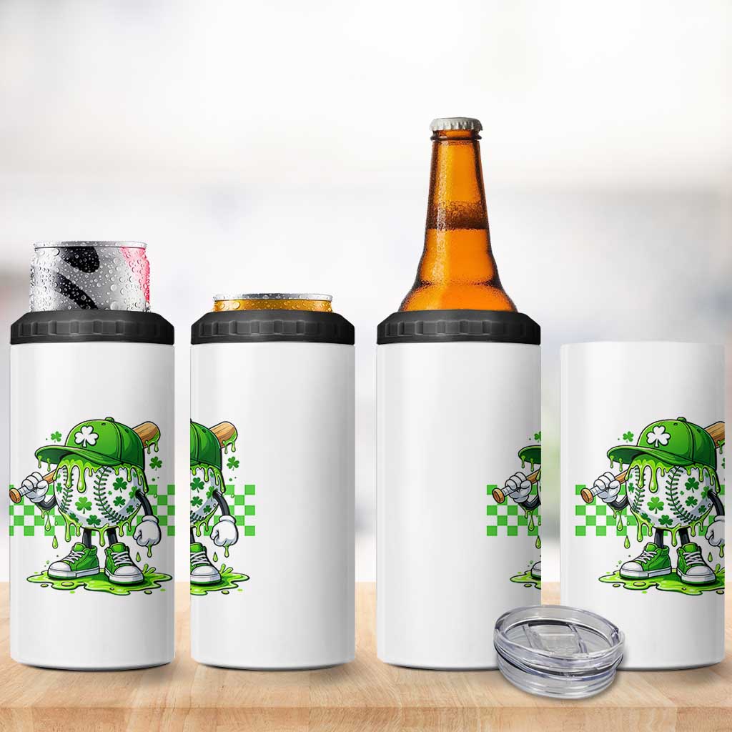 St Patricks Day Shamrock Baseball Player Gift 4 in 1 Can Cooler Tumbler