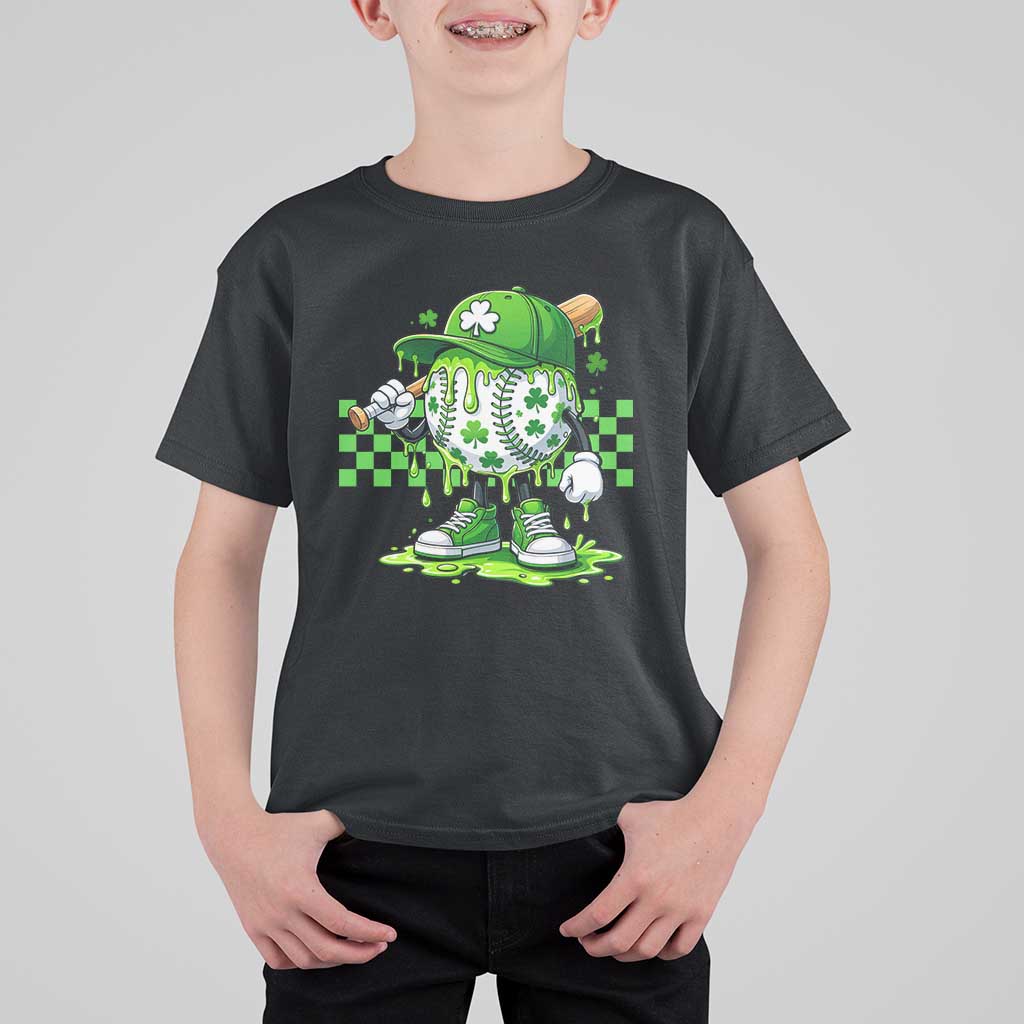 St Patricks Day Shamrock Baseball Player Gift T Shirt For Kid