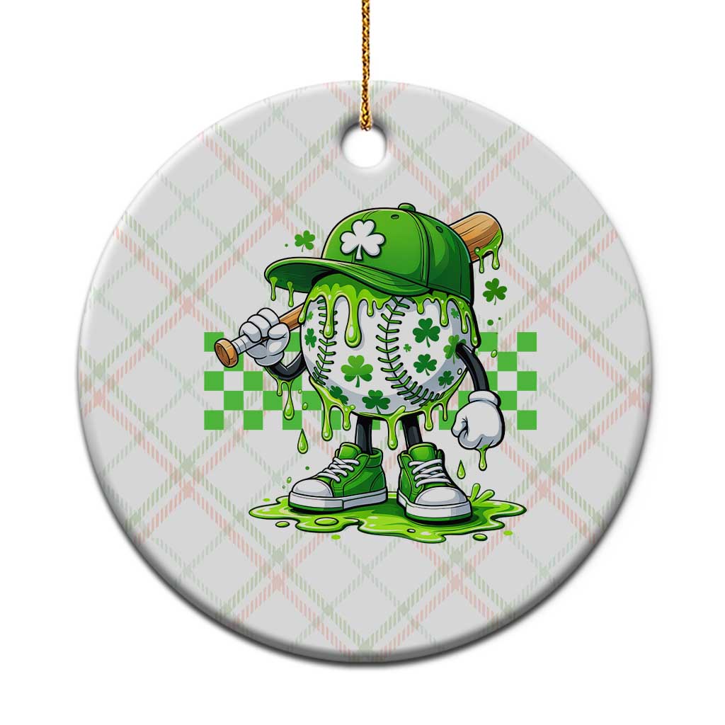 St Patricks Day Shamrock Baseball Player Gift Ceramic Ornament