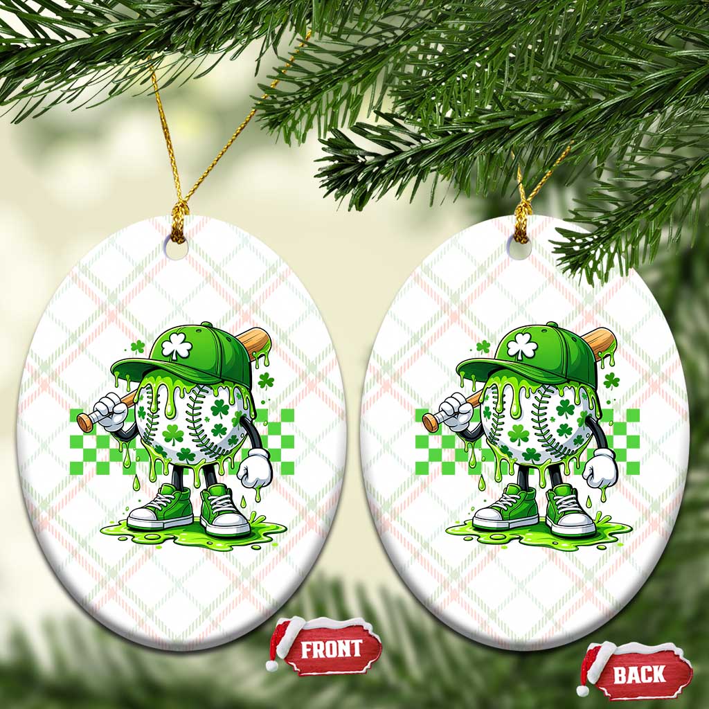 St Patricks Day Shamrock Baseball Player Gift Ceramic Ornament