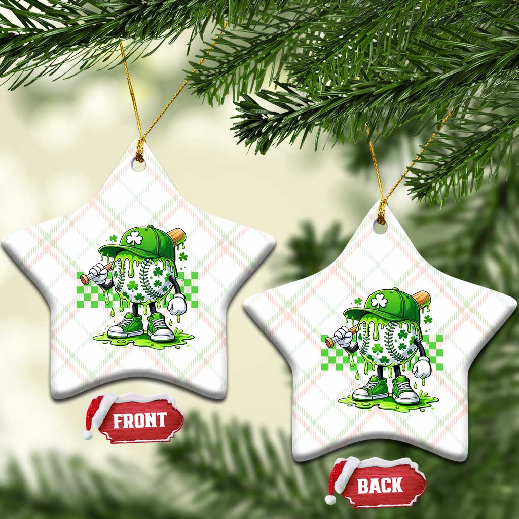 St Patricks Day Shamrock Baseball Player Gift Ceramic Ornament