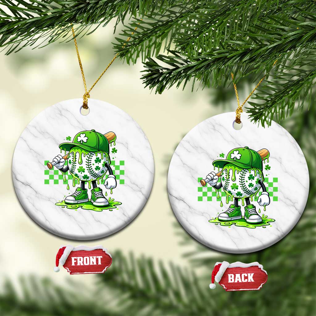 St Patricks Day Shamrock Baseball Player Gift Ceramic Ornament
