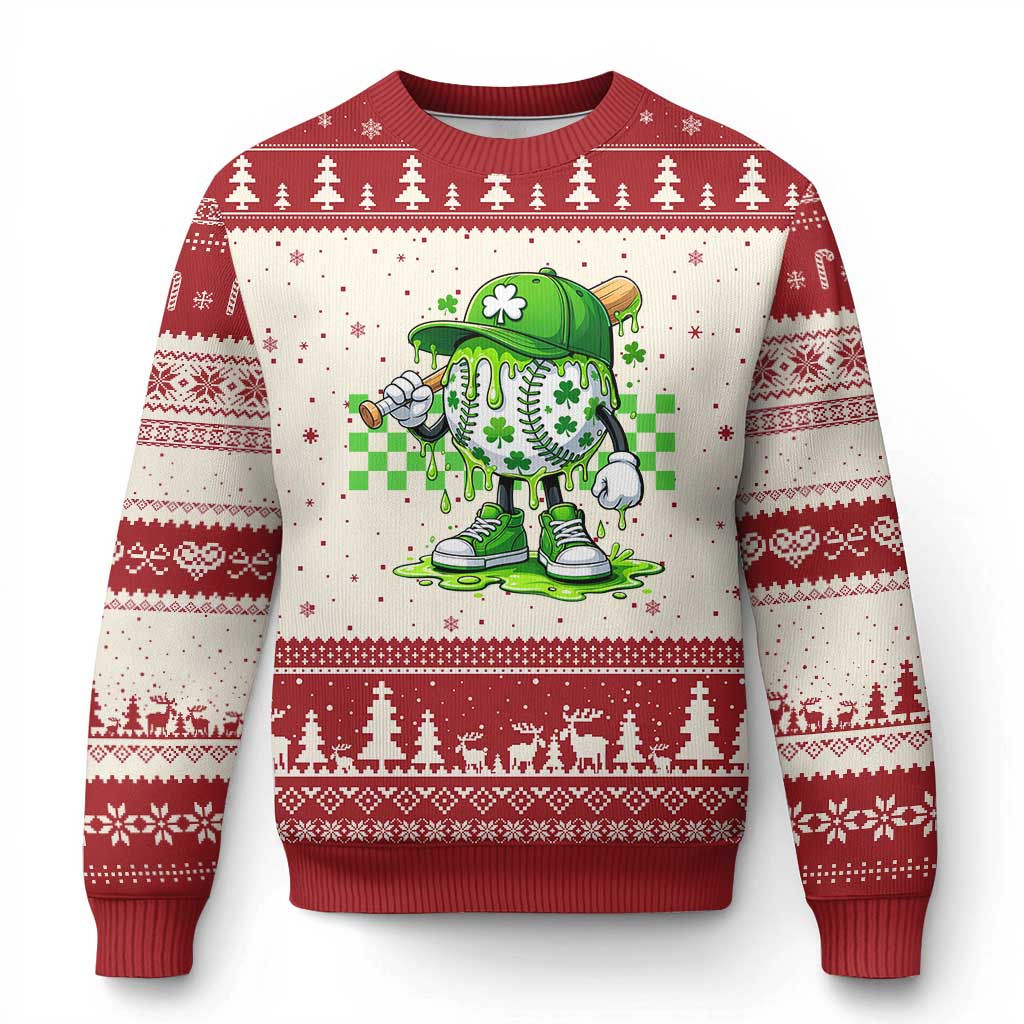 St Patricks Day Shamrock Baseball Player Gift Ugly Christmas Sweater