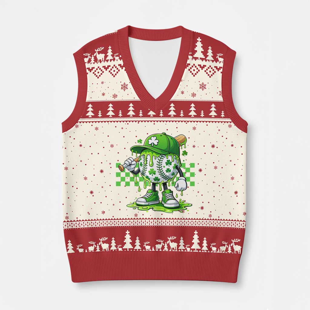 St Patricks Day Shamrock Baseball Player Gift V-Neck Knit Sweater Vest