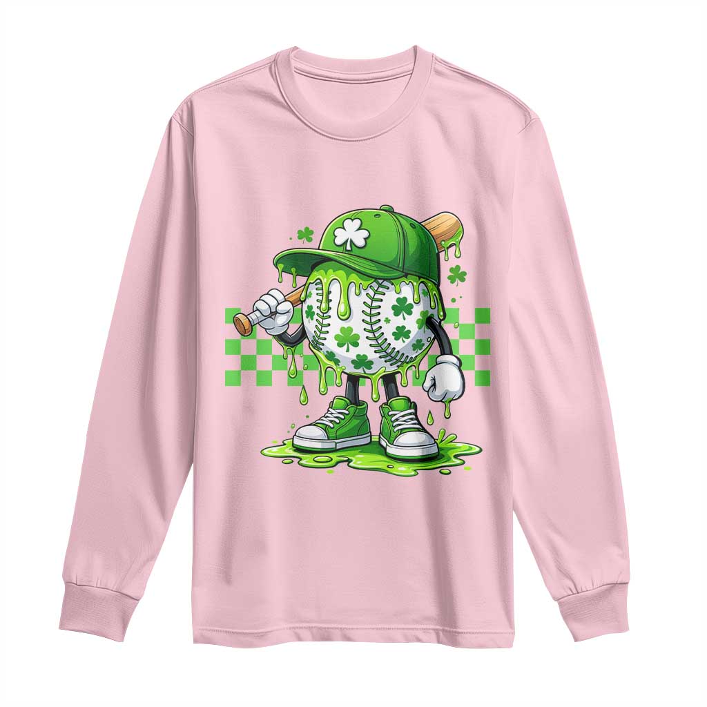 St Patricks Day Shamrock Baseball Player Gift Long Sleeve Shirt
