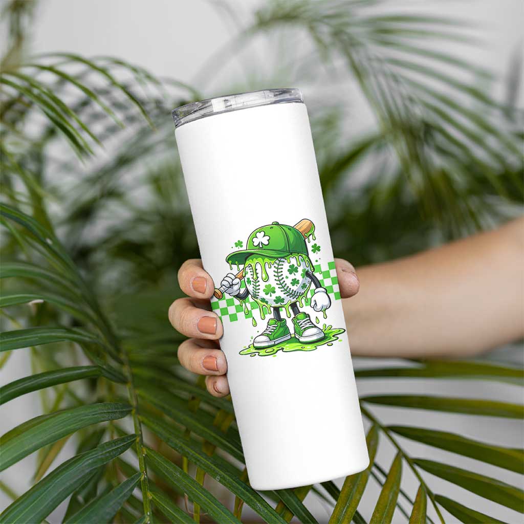 St Patricks Day Shamrock Baseball Player Gift Skinny Tumbler