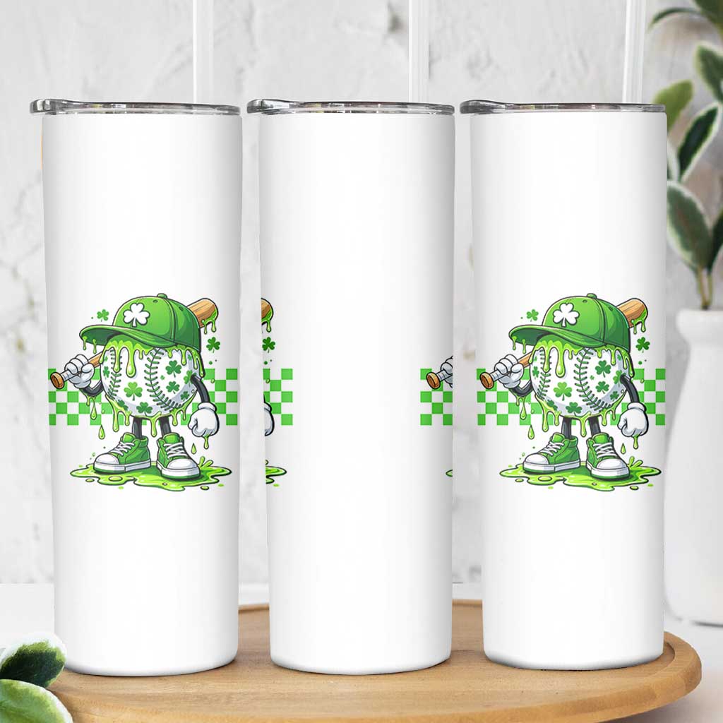 St Patricks Day Shamrock Baseball Player Gift Skinny Tumbler