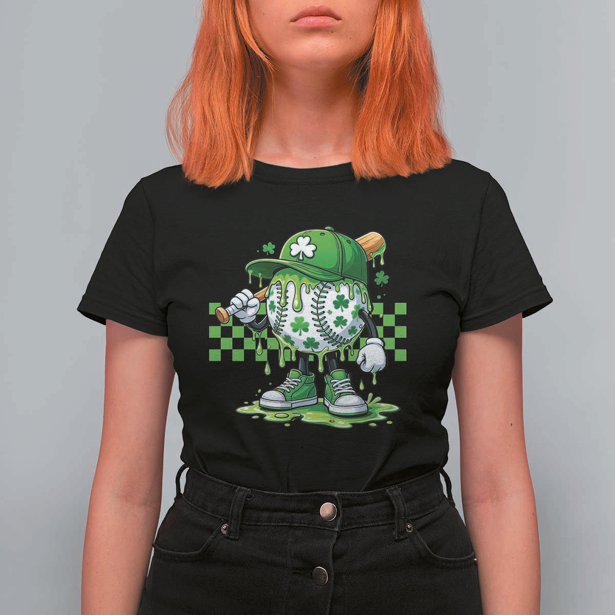 St Patricks Day Shamrock Baseball Player Gift T Shirt For Women