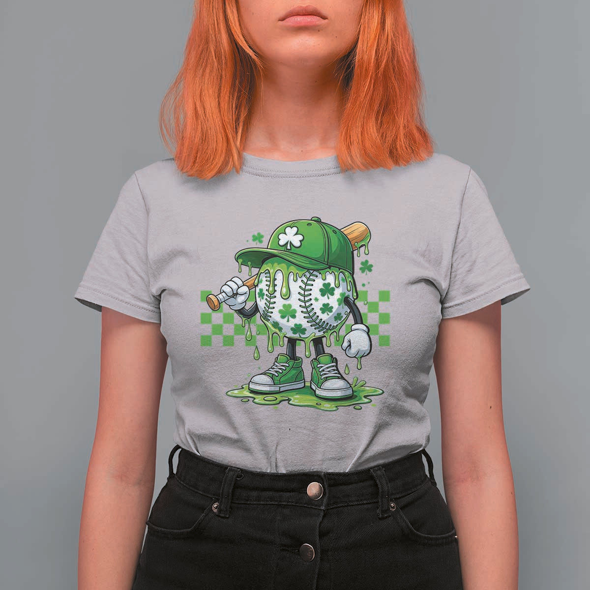 St Patricks Day Shamrock Baseball Player Gift T Shirt For Women