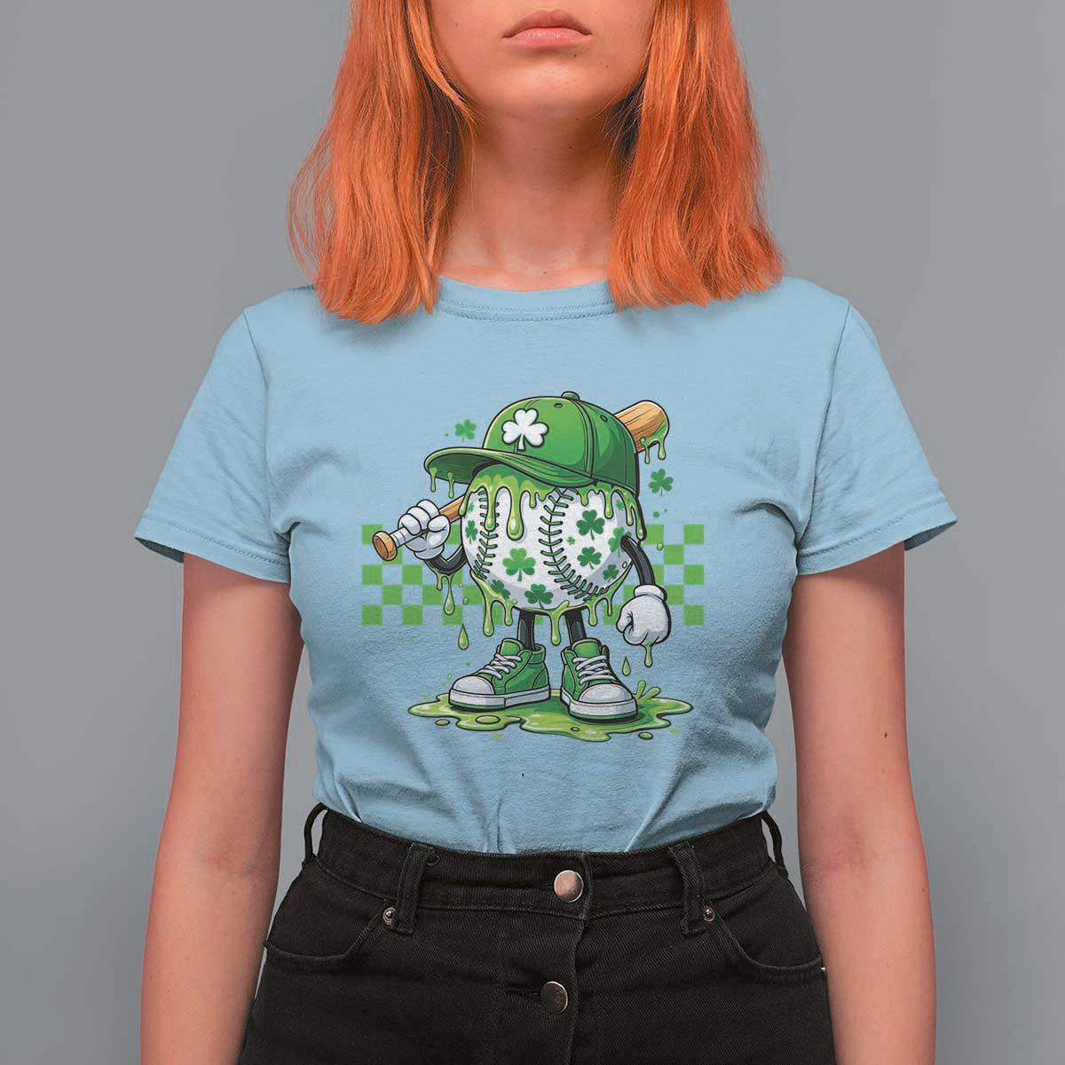 St Patricks Day Shamrock Baseball Player Gift T Shirt For Women