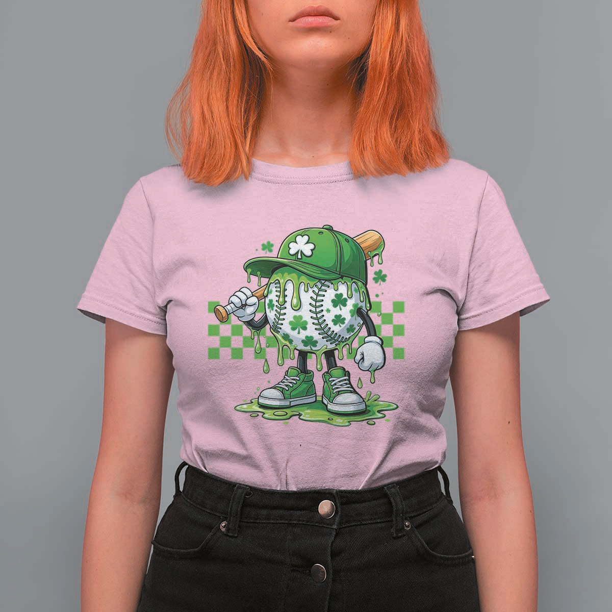St Patricks Day Shamrock Baseball Player Gift T Shirt For Women