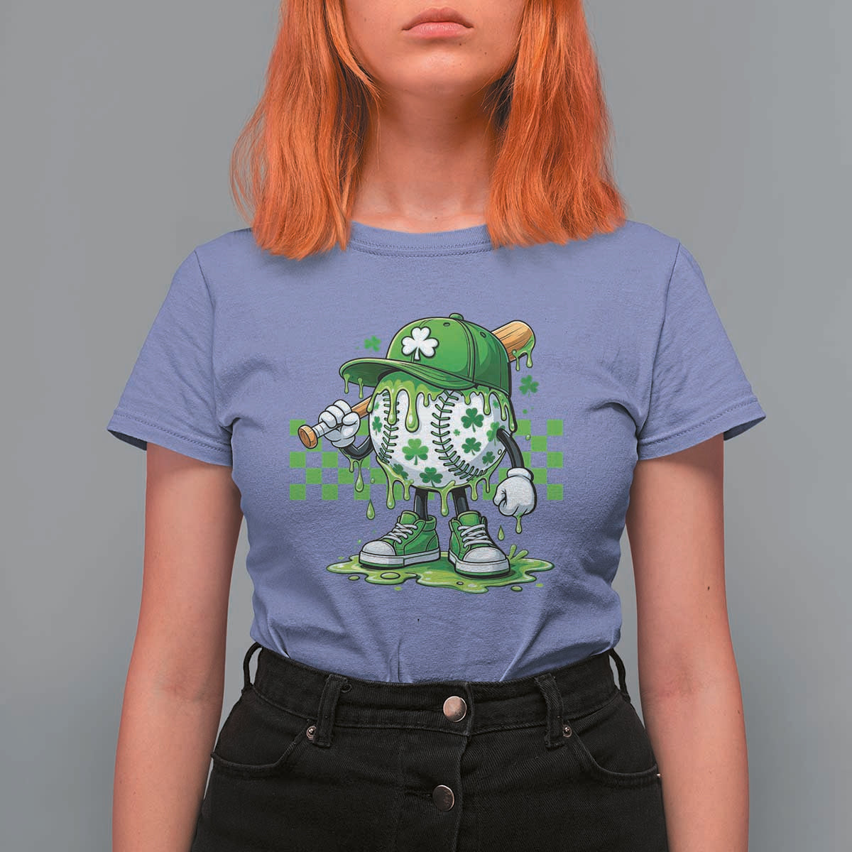 St Patricks Day Shamrock Baseball Player Gift T Shirt For Women