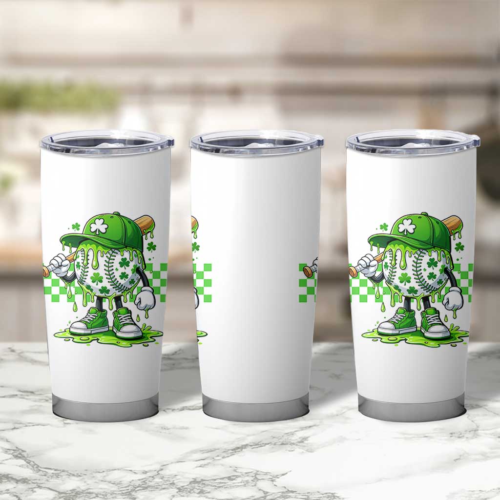 St Patricks Day Shamrock Baseball Player Gift Tumbler Cup