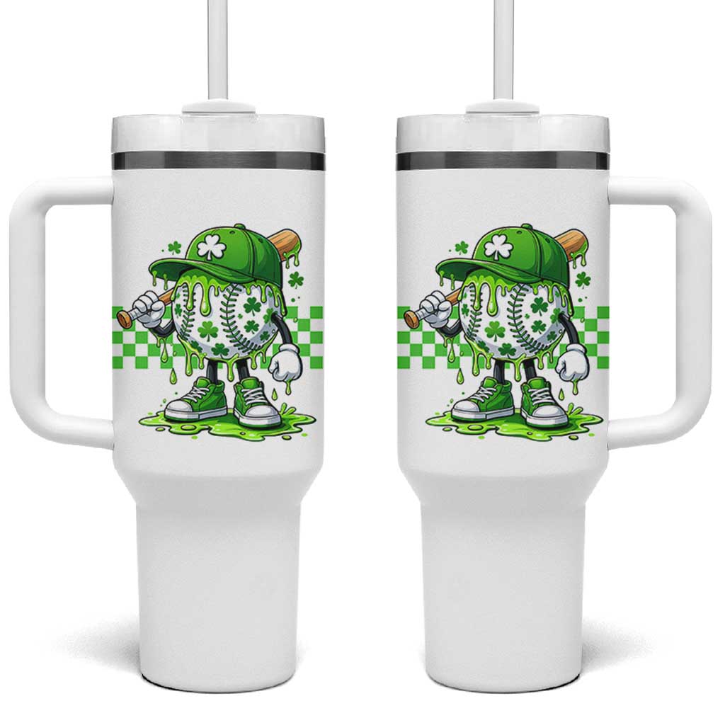 St Patricks Day Shamrock Baseball Player Gift Tumbler With Handle